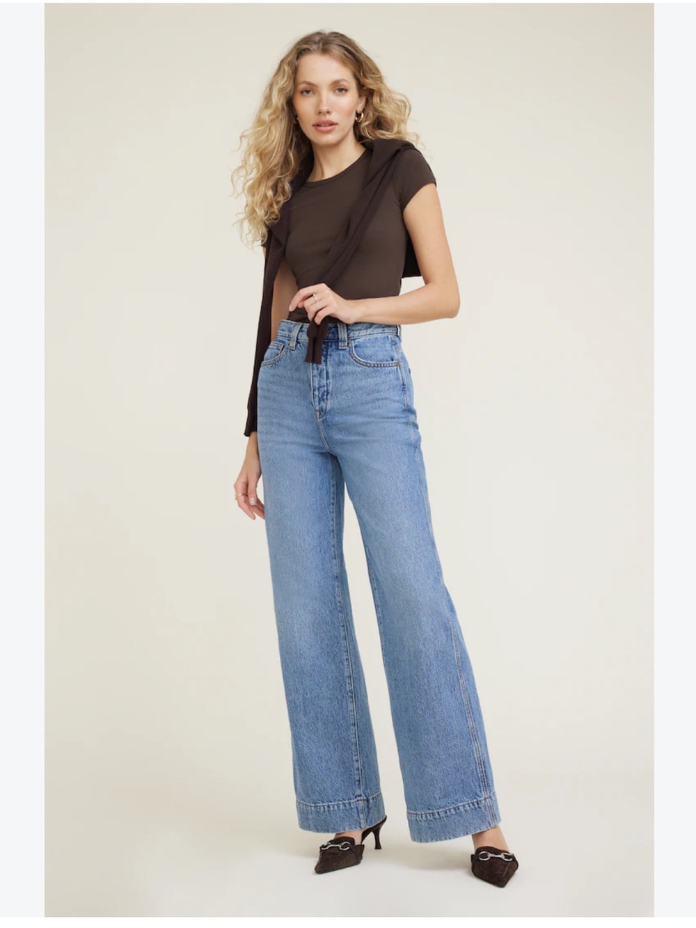 DYNM Lennon high rise wide leg button fly bohemian retro denim jean size 31